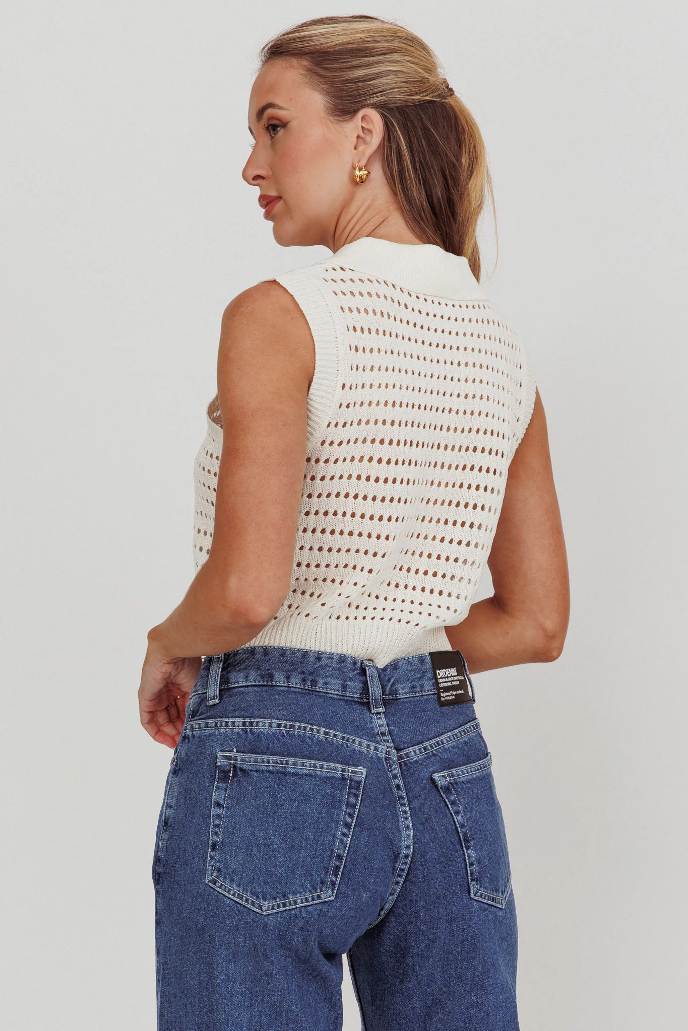 Collared Sleeveless Knit Top Ivory