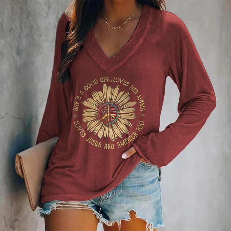 She's A Good Girl, Loves Her Mama Printed Long Sleeve T-shirt