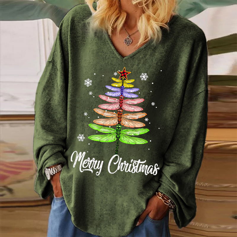 Merry Christmas Printed V-neck Women's T-shirt