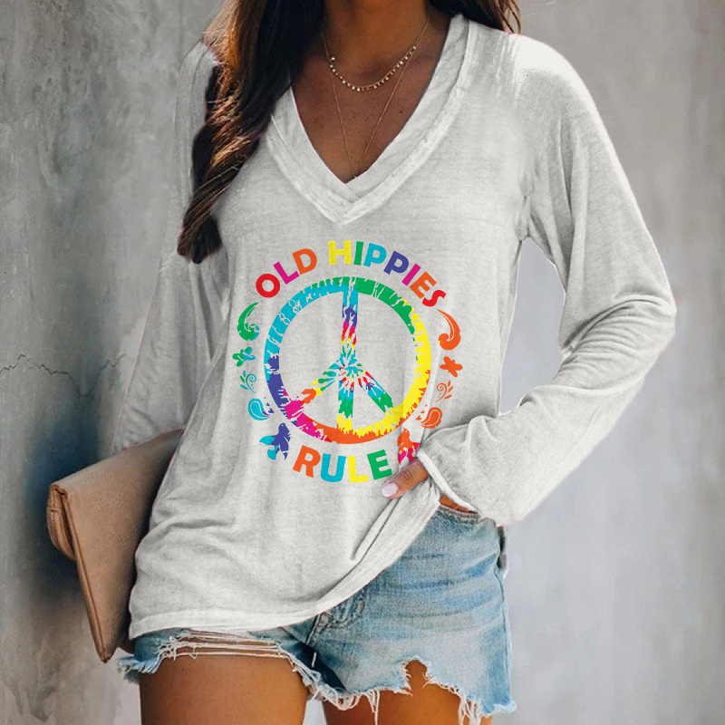 Old Hippie Rule V-neck Printed Women's T-shirt